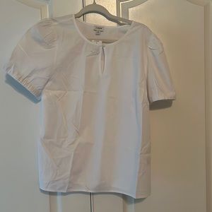 Basic white shirt sleeve blouse with keyhole accent